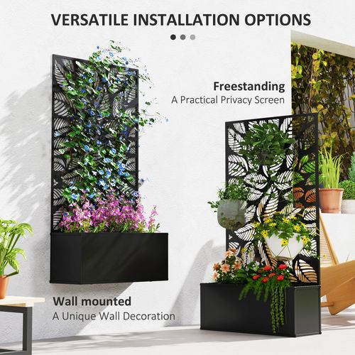 Metal Raised Garden Bed with Trellis, Outdoor Elevated Planter Box in Metal