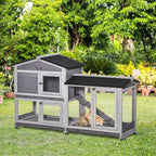 Wooden Rabbit Hutch & Guinea Cage - Slide-Out Tray, Ramp, Wheels, Easy Assembly - Light Grey
