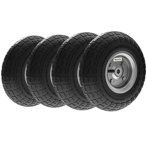 Set of Four 10" Pneumatic Wheels for Barn Carts, Garden Cart Black