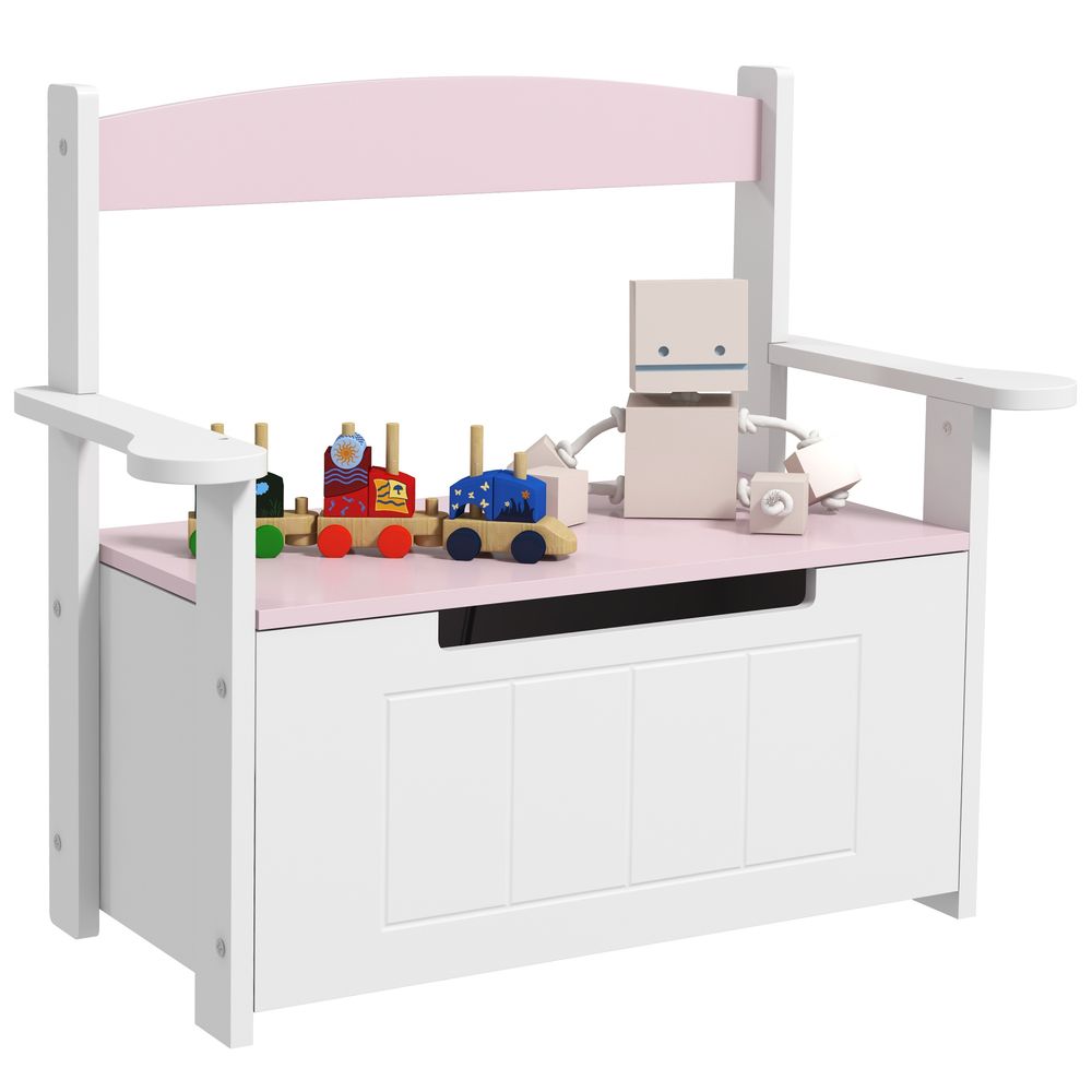 2 in 1 Toy Box for Kids with Safety Lid for Bedroom, Nursery Pink