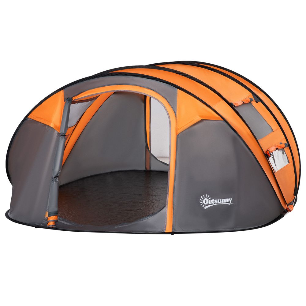 Lightweight 4-5 Person Camping Tent - Pop-Up Dome with Windows - Orange