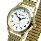 Ladies Bold Number White Dial Gold Expander Bracelet Watch