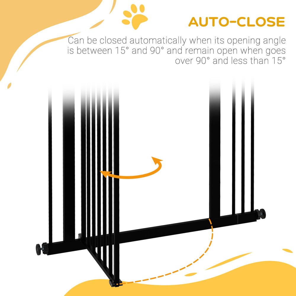 Adjustable Pet Gate - Safety Barrier w/ Auto-Close Door - Black Metal - 74-87cm Width