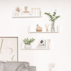 Set of 3 Wooden U-Shaped Floating Shelves Set Wall Mounted Hanging Bookshelf CD DVD Storage Display for Bedroom Living Room Kitchen, White
