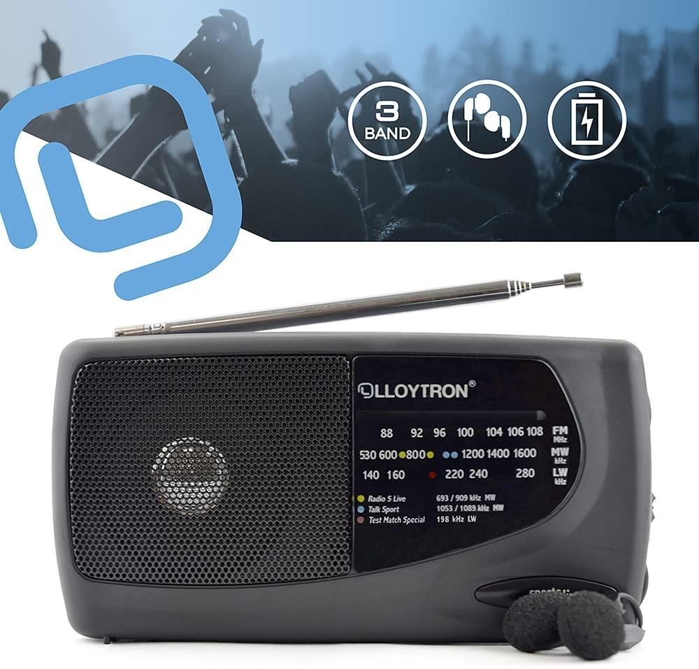 Lloytron Sports Personal Radio - 3 Band MW/FM/LW - Easy Find Tuning Window - Earphones Included