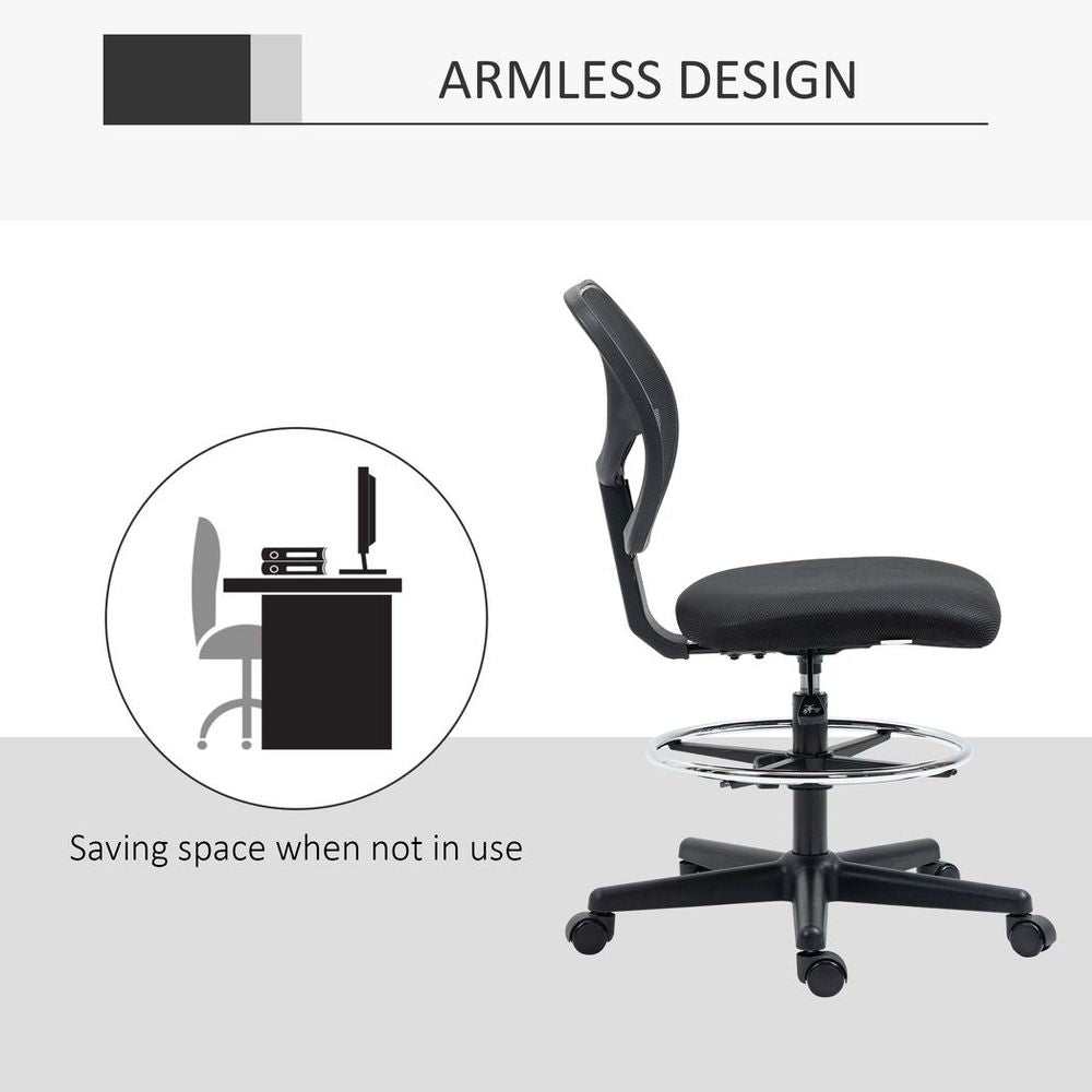 Adjustable Draughtsman Chair with Footrest - Black