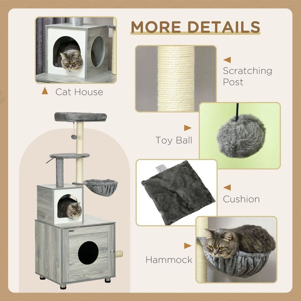 Cat Litter Box Enclosure + House + Bed + Scratching Posts + Platform