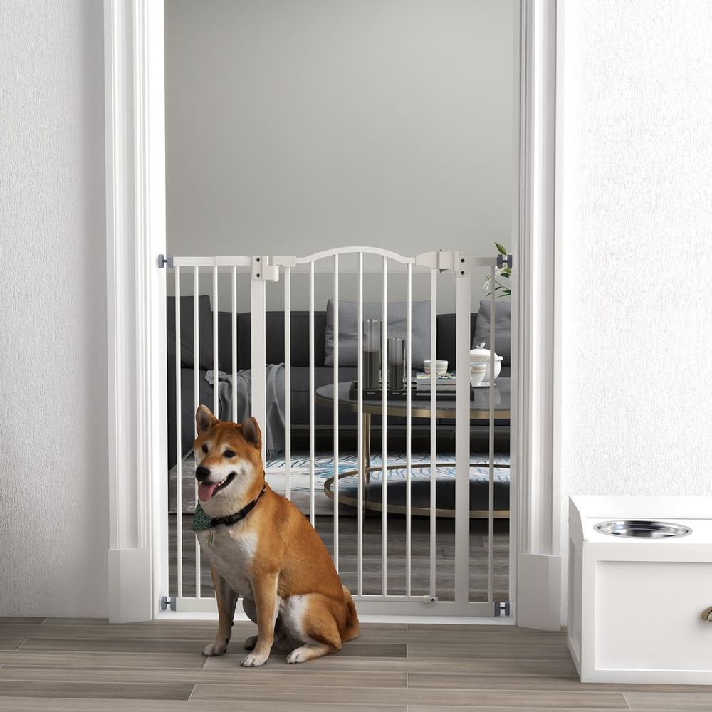 Adjustable Metal Pet Gate, Auto-Close Door - 74-94cm, White