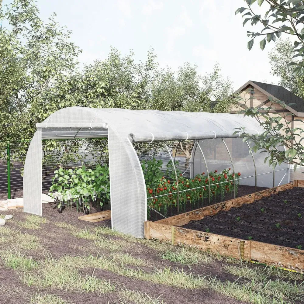 6x3x2m Poly Greenhouse Tent - Steel Frame - White