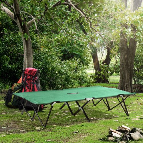 Double Camping Bed Camping Cot Foldable Sunbed Outdoor Patio Sleeping Bed Super Light with Carry Bag (Green)