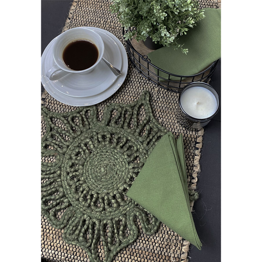 Jute Star Placemats - Set of 2, Olive - 36x36cm