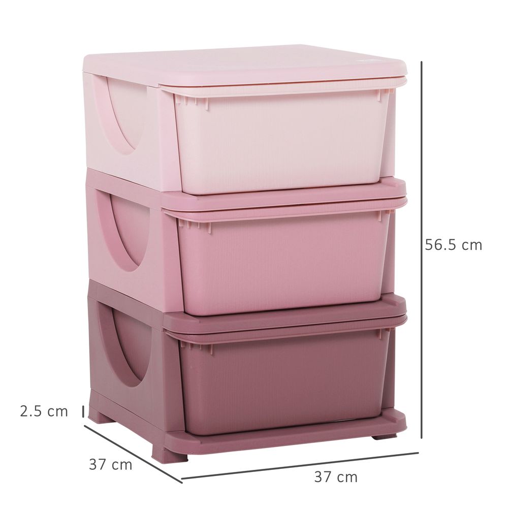 Kids Storage Units with 3 Drawers 3 Tier Chest Vertical Dresser Tower Toy Organizer for Nursery Playroom Kindergarten Pink