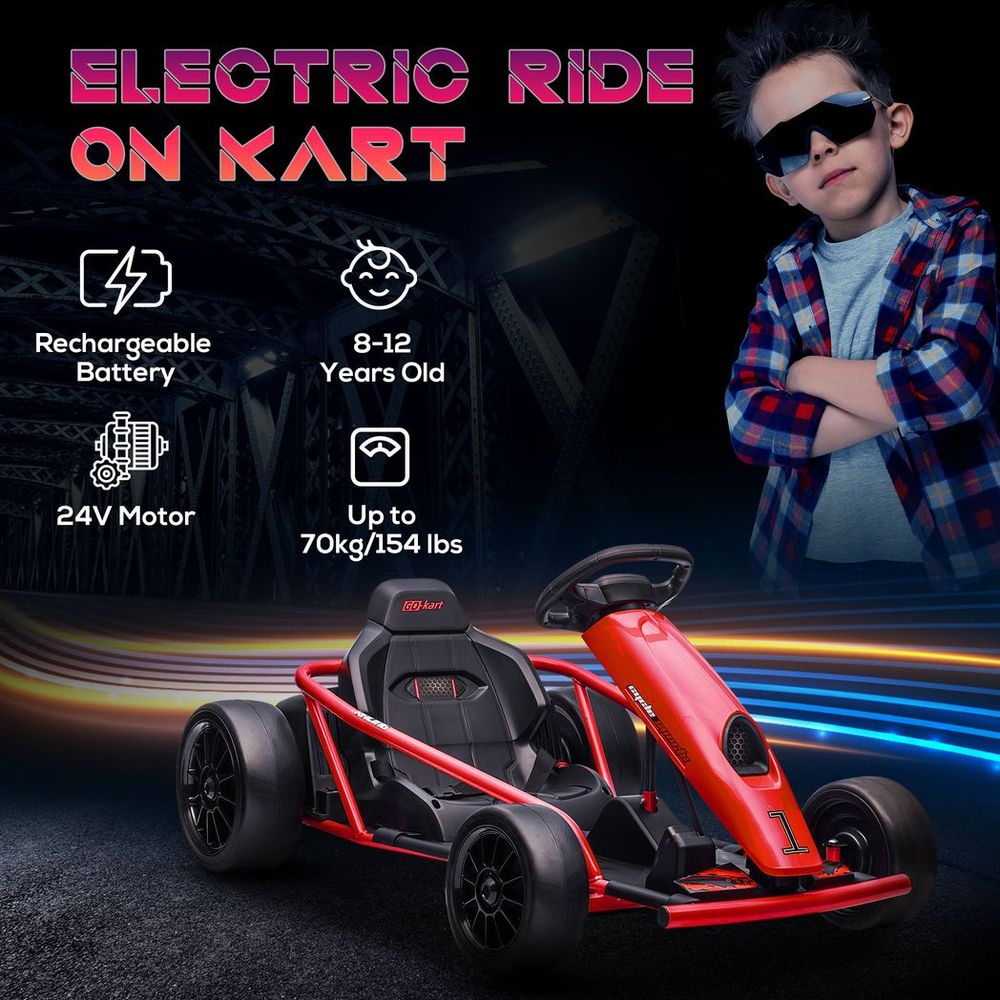 24V Electric Go Kart for Kids with Music, Horn Honking, Slow Start with Regular Detail