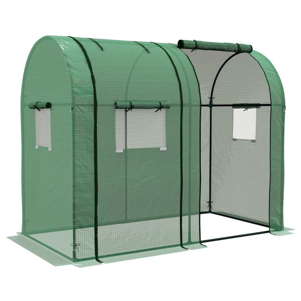 Tomato Greenhouse with 2 Roll-up Doors and 4 Mesh Windows, Green