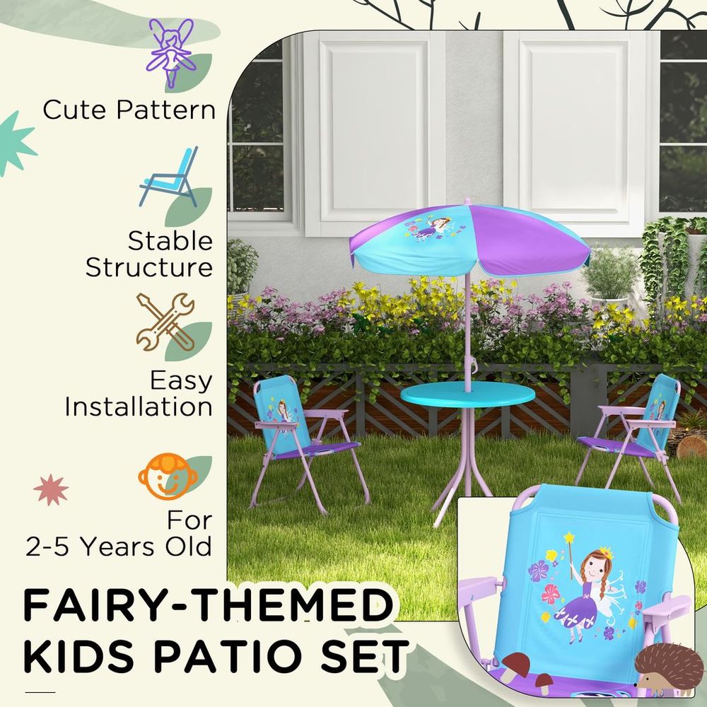 Kids Fairy Bistro Set - Adjustable Parasol & Portable Table/Chairs, for Playtime & Outdoor Adventures!
