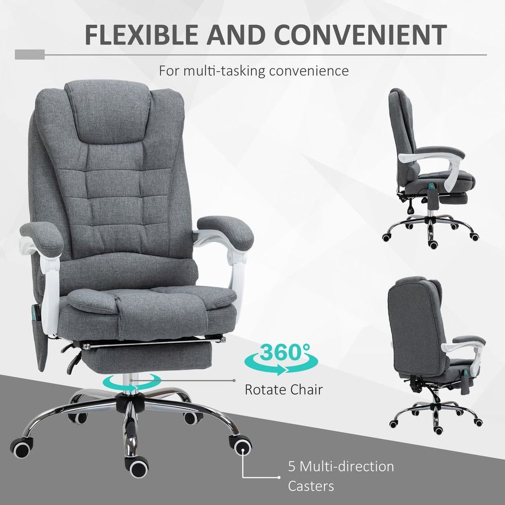 Vintage High Back Heated Massage Office Chair - 6 Vibration Points - Grey
