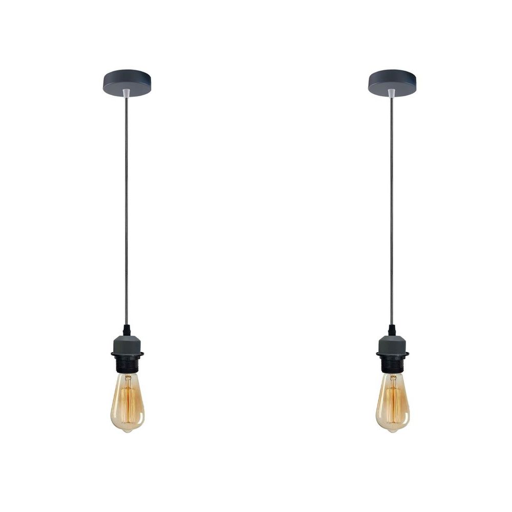 2 Pack Industrial Grey Pendant Light Fitting, Lampshade Holder Fitting Set With PVC Cable. in Grey