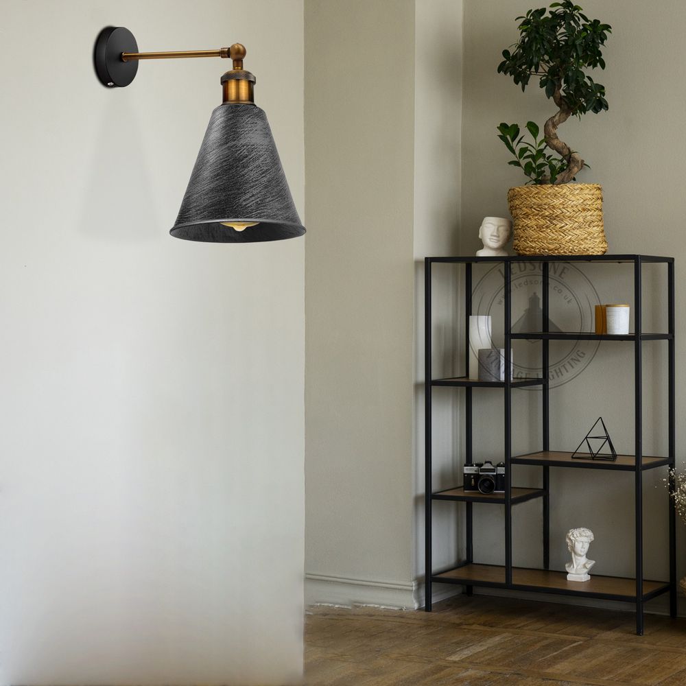 Vintage Industrial Brushed Silver Wall Sconce - Metal Wall Light - Long Arm Neck Mount - Easy Fit