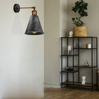 Vintage Industrial Brushed Silver Wall Sconce - Metal Wall Light - Long Arm Neck Mount - Easy Fit