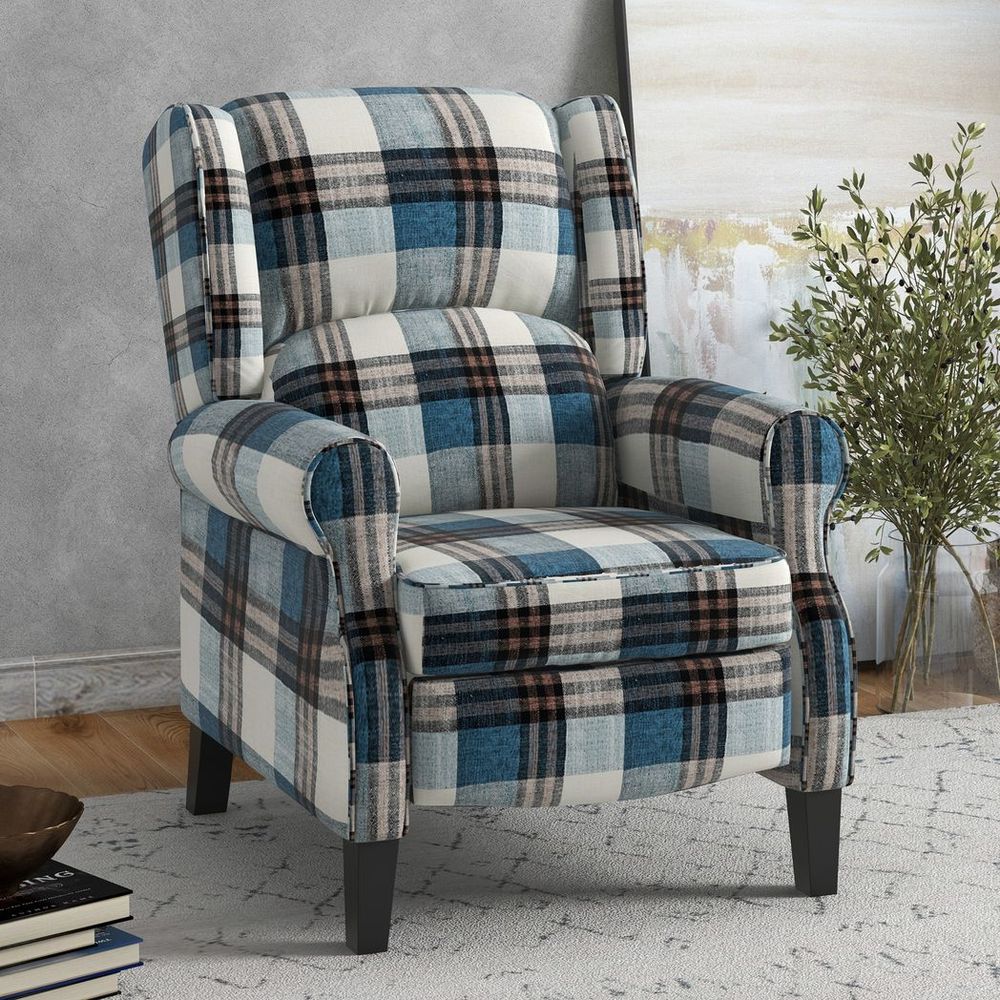 Recliner Chair for Living Room Wingback Chair with Padded Armrest Blue