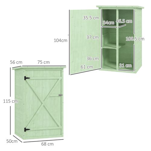 Garden Shed Outdoor Tool Storage w/ 2 Shelves 75 x 56 x115cm Green