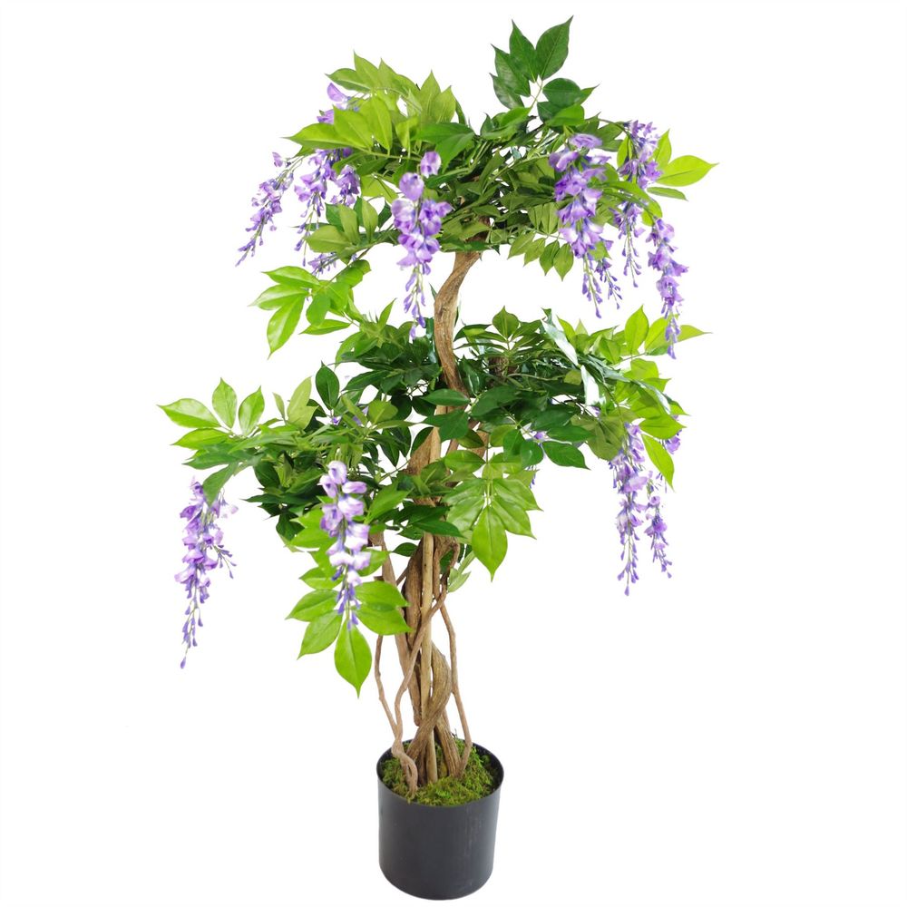 110cm Artificial Purple Wisteria Tree - Realistic and - Wired Leaf Stems - Natural Wood Trunk - Ready to Display
