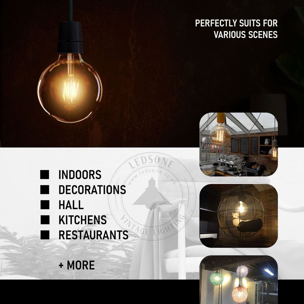 3 Pack E27 LED Edison Dimmable Vintage Amber Glass Warm white 2700K Light Bulbs in White