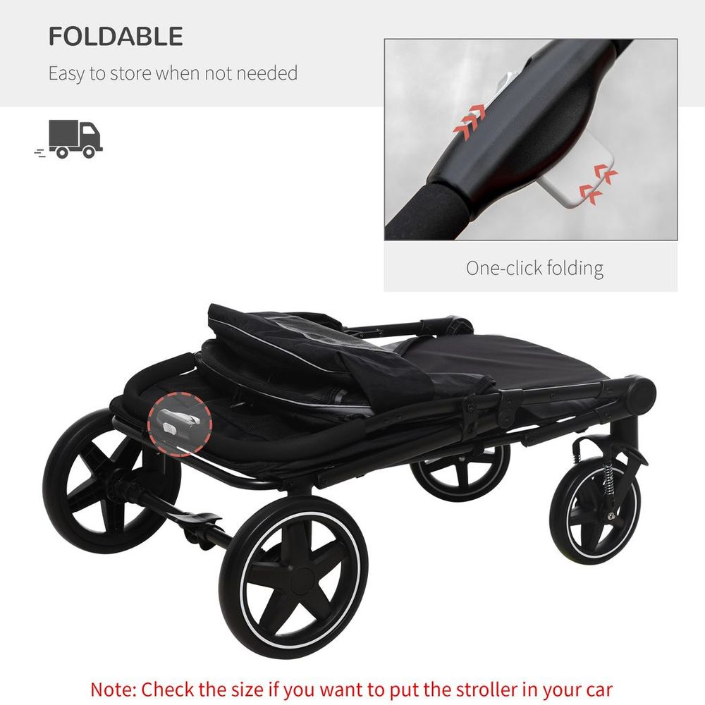 Foldable Dog Carriage w/ Universal Wheels - Black
