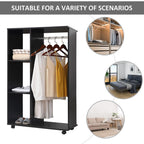 Space-Saving Rolling Open Wardrobe w/ Hanging Rail & Storage Shelves, Black