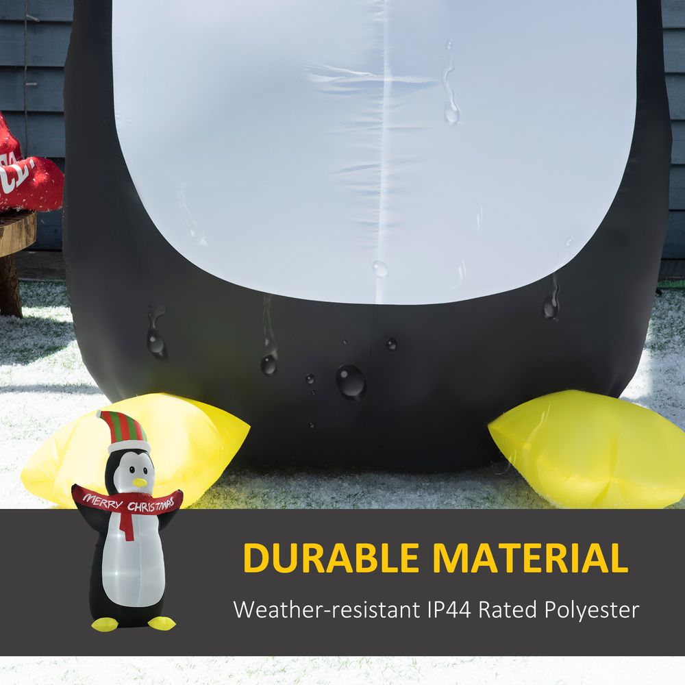 8ft Inflatable Penguin & Christmas Banner Decoration w/Inner LED Lights Indoor Outdoor Weather-Resistant Shell Fun Cute