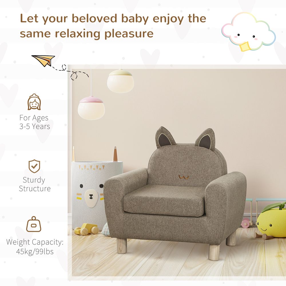 Kids Mini Sofa - Brown Armchair for Bedroom or Playroom - Ages 3-5 - 45kg Max Load