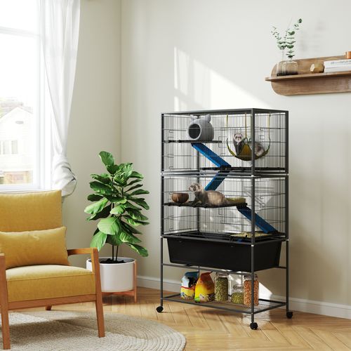 5 Levels Rolling Small Animal Cage with Non Slip Cloth Covered Ramps