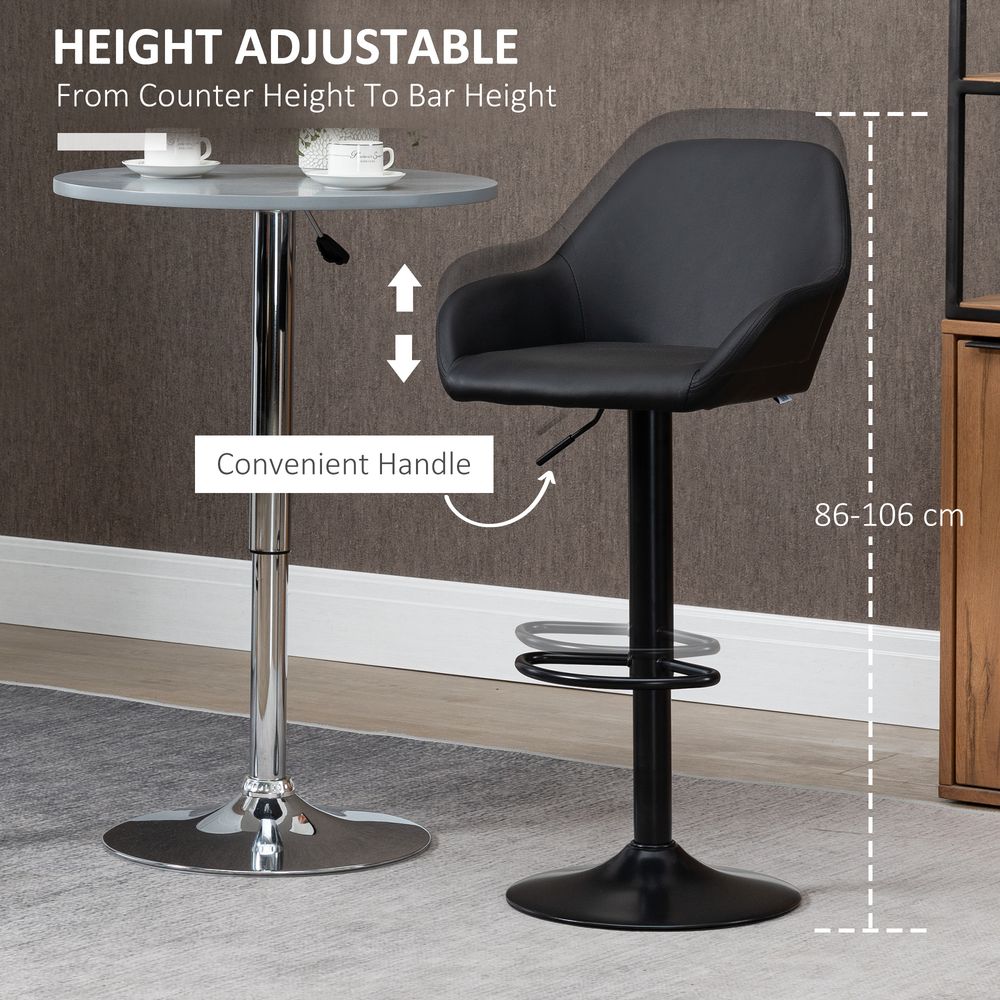 Swivel Barstools - Set of 2 - PU Leather - Footrest - Backrest - Black