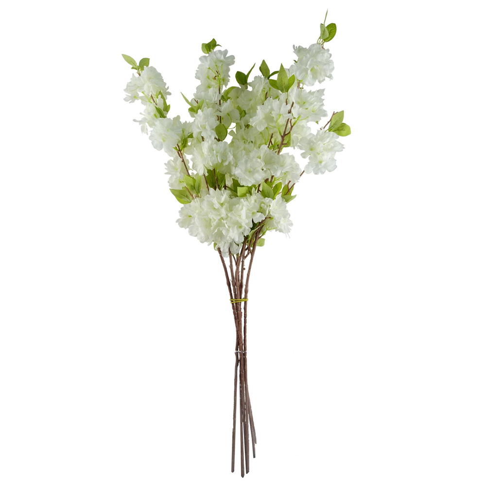 White Artificial Blossom Stems - Pack of 6 - 100cm - Silk Flowers