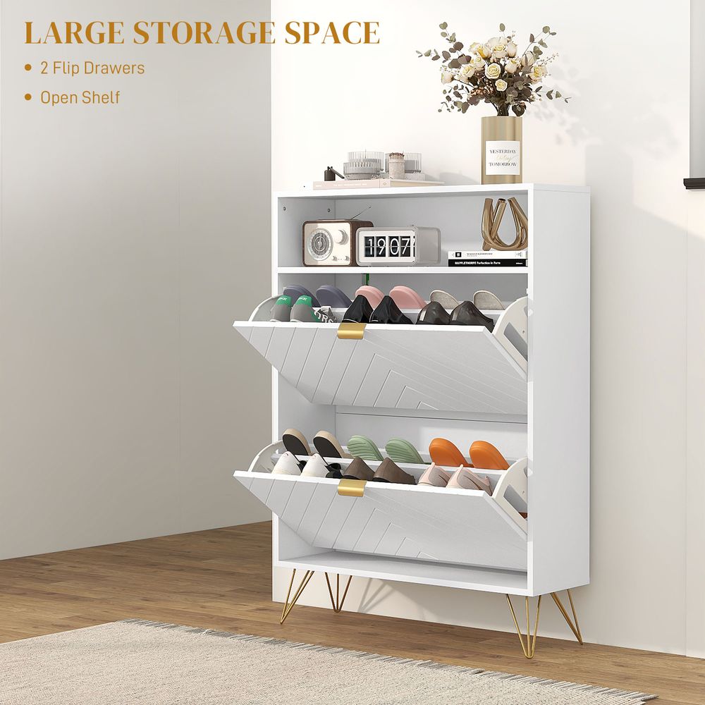 Shoe Storage Cabinet - 2 Flip Drawers - 12 Pairs Capacity - Dust-Free & Durable
