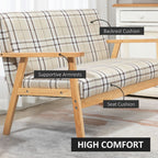 2 Seater Sofa - Rubber Wood Frame - Linen Fabric Love Seat - Small Couch