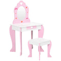 Kids Vanity Set w/ Mirror, Drawer, Cute Patterns, for Girls - Pink