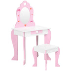 Kids Vanity Set w/ Mirror, Drawer, Cute Patterns, for Girls - Pink
