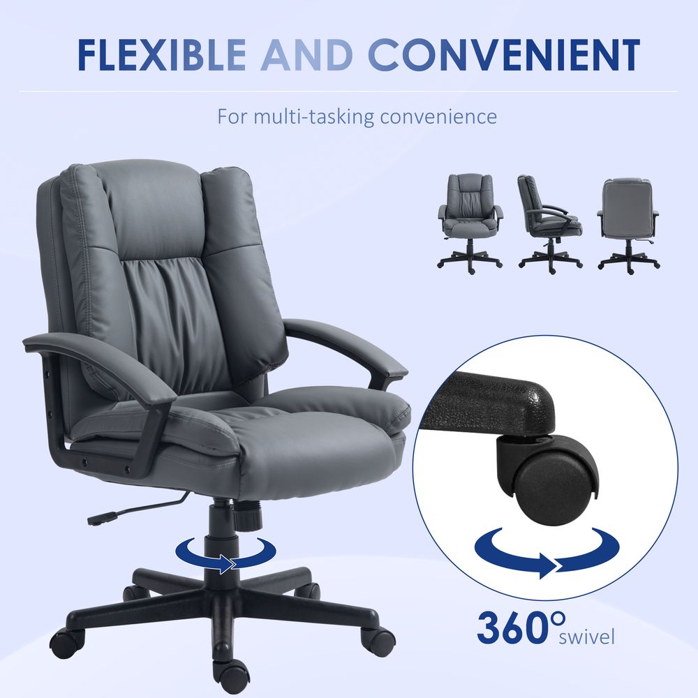 Dark Grey Faux Leather Office Chair - Comfortable and Stylish Design for Home and Office