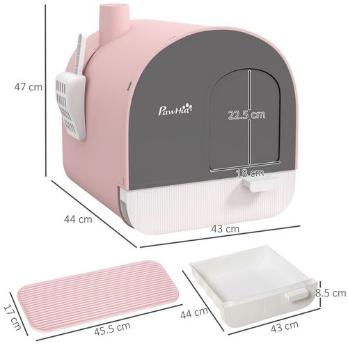 Cat Litter Box Kitten Litter Tray w/ Lid, Scoop, Filter, Flap Door, Pink