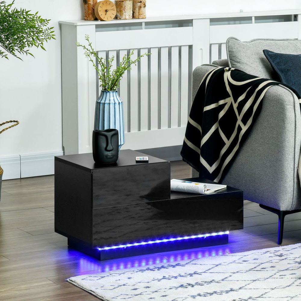 Modern Bedside Table with LED Light - Black