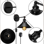 Modern Black Plugin Wall Light Fitting Cone Metal Shade Indoor Sconce Light