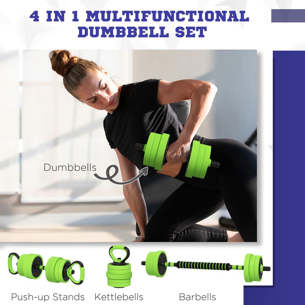 4-in-1 Fitness Set: Dumbbells, Barbell, Kettlebell, Push Up Stand, 20kg