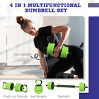 4-in-1 Fitness Set: Dumbbells, Barbell, Kettlebell, Push Up Stand, 20kg