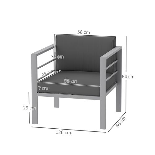 Patio Furniture Aluminium Armchair with Cushions, Charcoal Grey