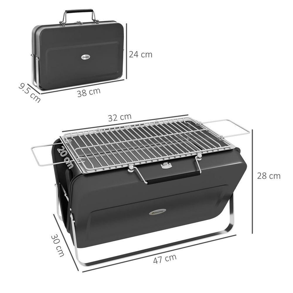 Portable BBQ Grill - Compact Suitcase Design for Camping & Picnic, Black