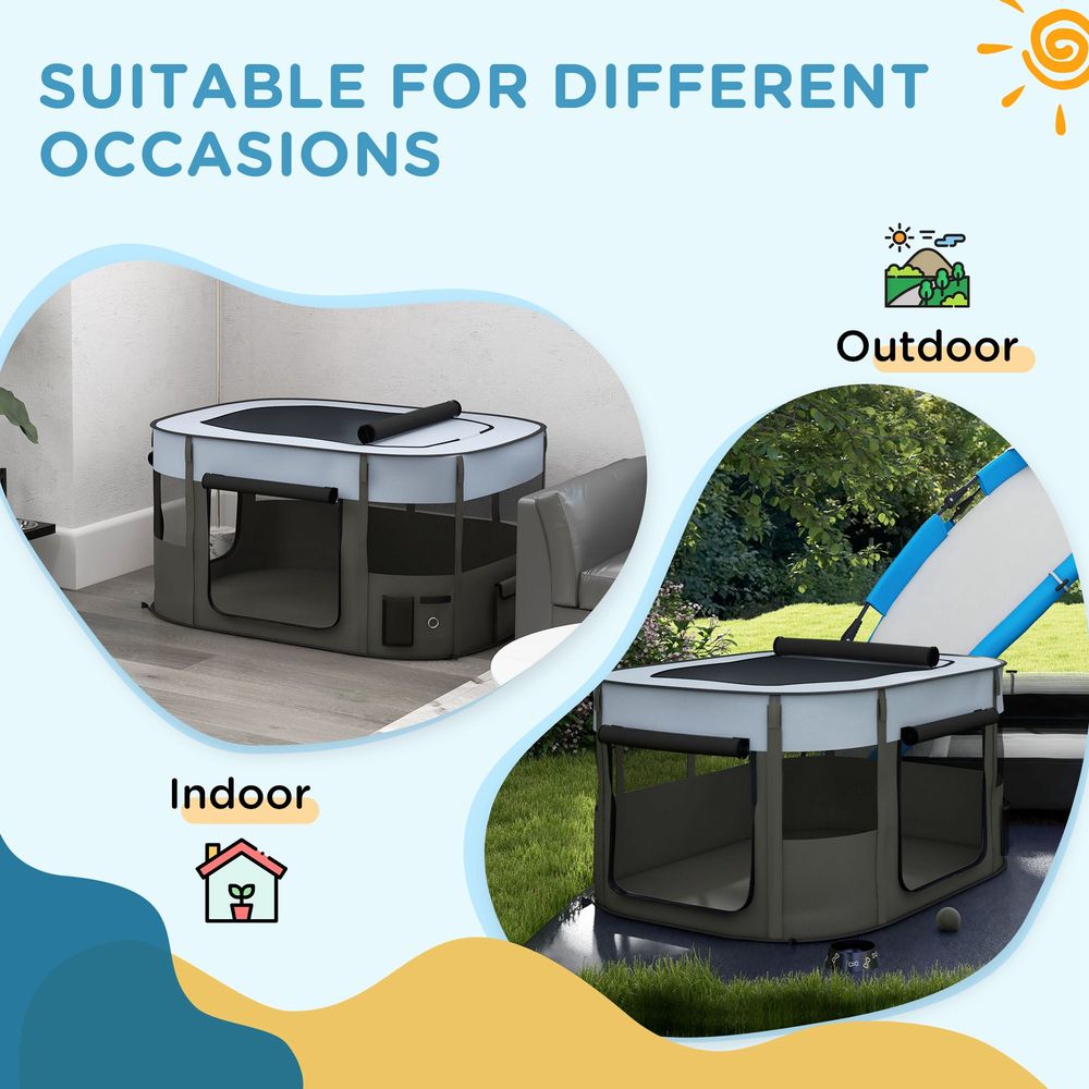 Portable Dog Pen - Puppies, Rabbits, Kittens, Guinea - Grey with Easy Detail