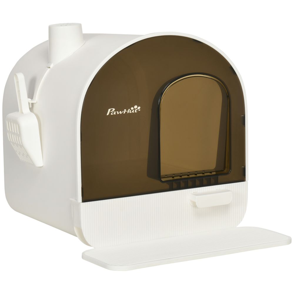 Hooded Cat Litter Tray - Kitten Toilet w/ Scoop, Filter, Flap Door - Easy Maintenance - 43x44x47cm