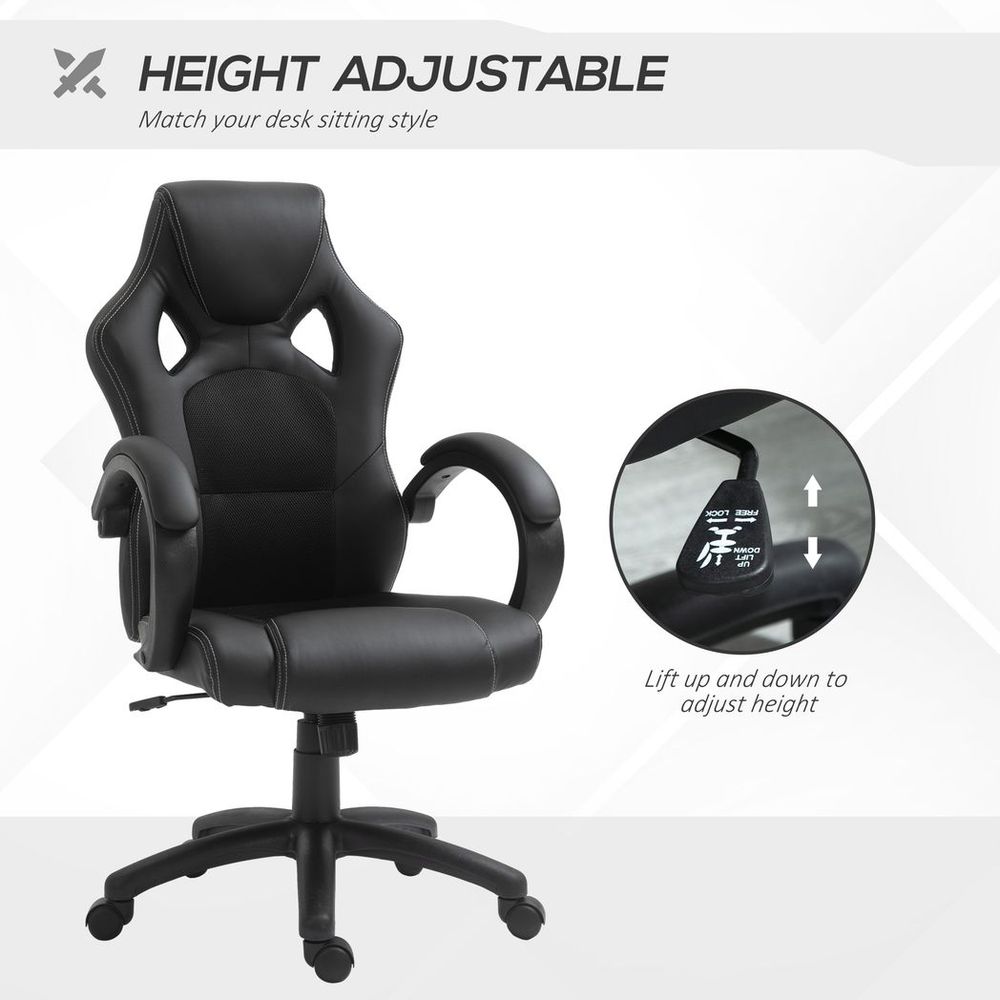 Swivel Gaming Chair - Adjustable Height, 360° Swivel, PU Leather - Black