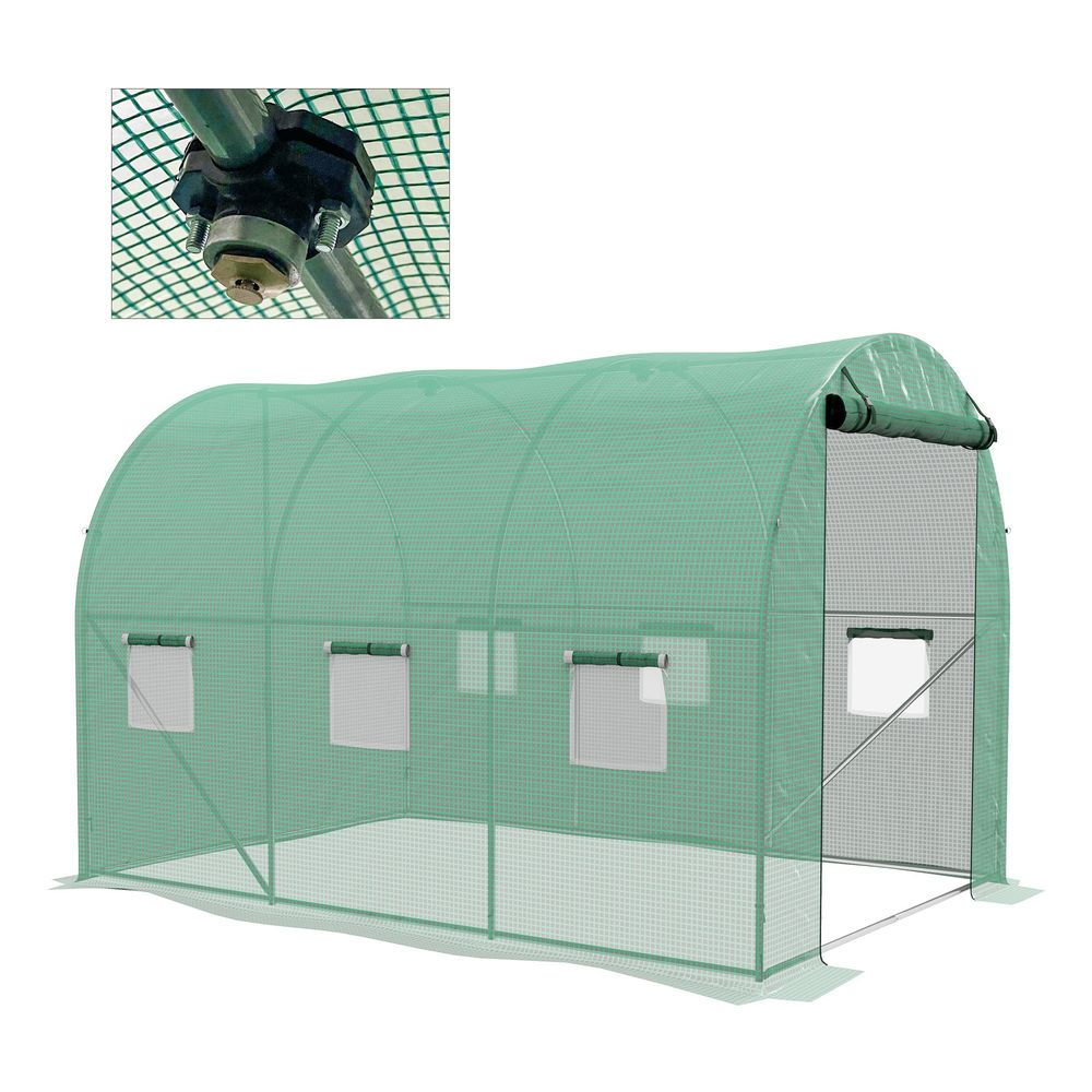 Polytunnel Green House with Sprinkler System, Wide Door 298L x 200W x 197Hcm